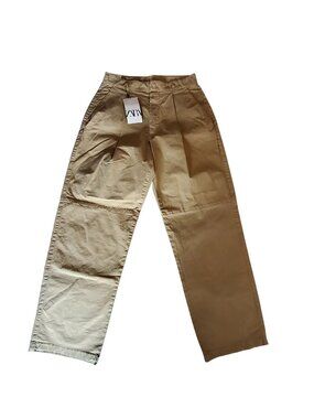 Zara Womens Ultralight Beige Cotton Pants Size Small Straight Leg Lightweight